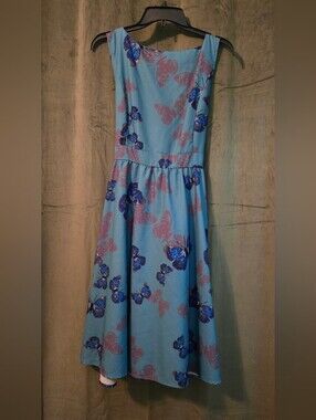 Girls Blue Butterfly Print Dress